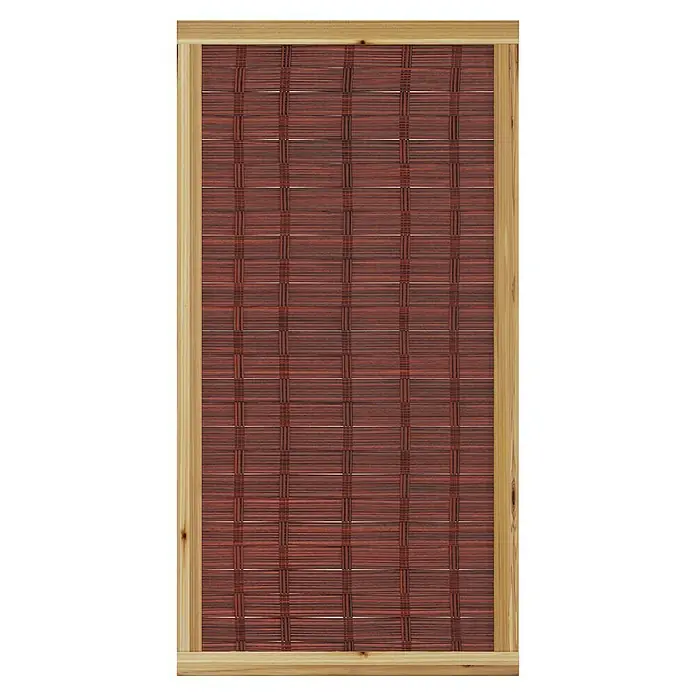 T & J Sichtschutzelement 3D Labo - 94 x 180 cm, Ohne Fenster, Naturbelassen, Braun - Eine rote Bambusmatte mit Holzrahmen. Die Matte hat eine gewebte Textur und ist ein dekoratives Element für Innenräume.
