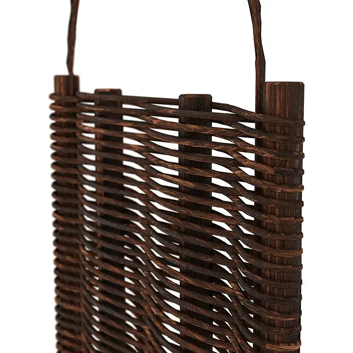 T & J Paravent Alessia - B x H: 56 x 156 cm, Natur - Nahaufnahme eines detailreichen, handgefertigten Korbs aus dunklem Holz, der rustikale Eleganz ausstrahlt.