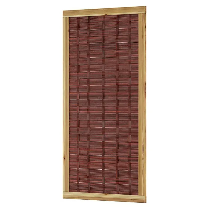 T & J Sichtschutzelement 3D Labo - 94 x 180 cm, Ohne Fenster, Naturbelassen, Braun - Detailaufnahme einer Holzvertäfelung mit geflochtenem Muster und Rahmen. Die Holzvertäfelung ist ein dekoratives Element für Innenräume.