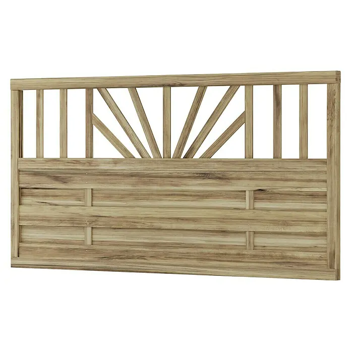 T & J Sichtschutzelement Freiburg - B x H: 180 x 90 cm, Braun - Hölzernes Betthaupt mit einem dekorativen Lattenmuster im oberen Bereich. Das Holz verleiht dem Schlafzimmer eine warme Note.