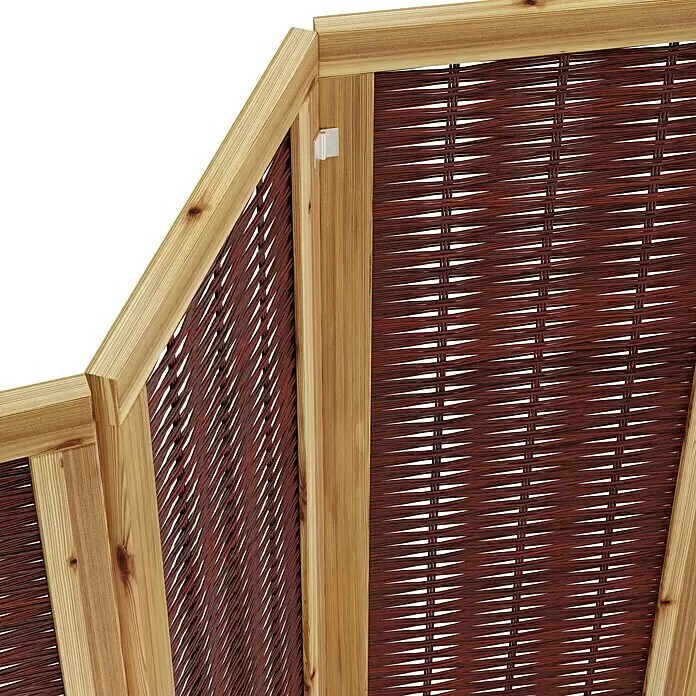 T & J Sichtschutzelement Paulina - B x H: 240 x 160 cm, Naturmaterialien, Braun - Holzparavent mit hellbraunem Rahmen und dunkelbraunen Flechtpaneelen.