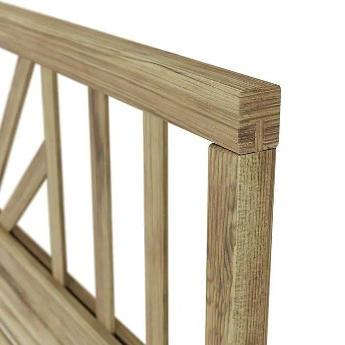 T & J Sichtschutzelement Freiburg - B x H: 180 x 90 cm, Braun - Detailaufnahme einer eleganten Gartenbank aus Holz, die die hochwertige Verarbeitung und das ansprechende Design hervorhebt.