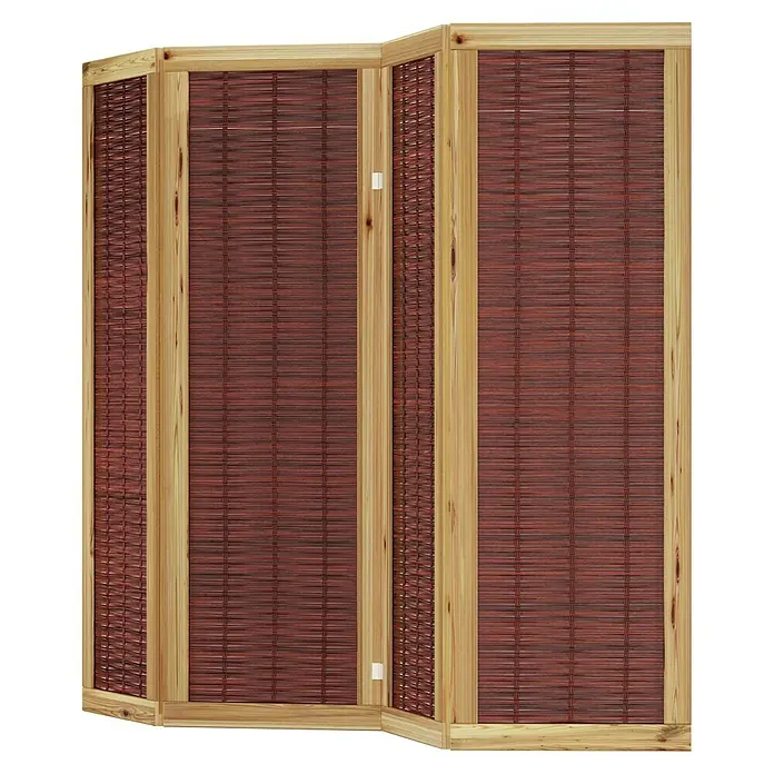 T & J Paravent Paulina - B x H: 240 x 180 cm, Natur - Holzfarbener Sichtschutz mit braunem Geflecht. Der Paravent dient als Raumteiler und bietet Privatsphäre im Innenbereich.