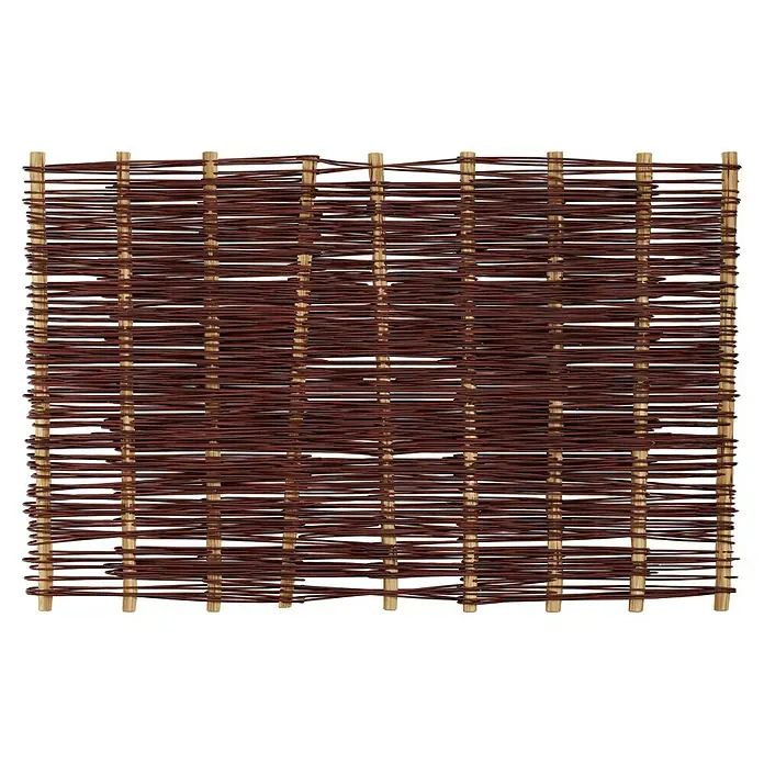 T & J Sichtschutzelement Aso - 180 x 120 cm, Braun - Nahaufnahme eines dekorativen Weidenzauns, der sich ideal für den Garten eignet und natürlichen Sichtschutz bietet.