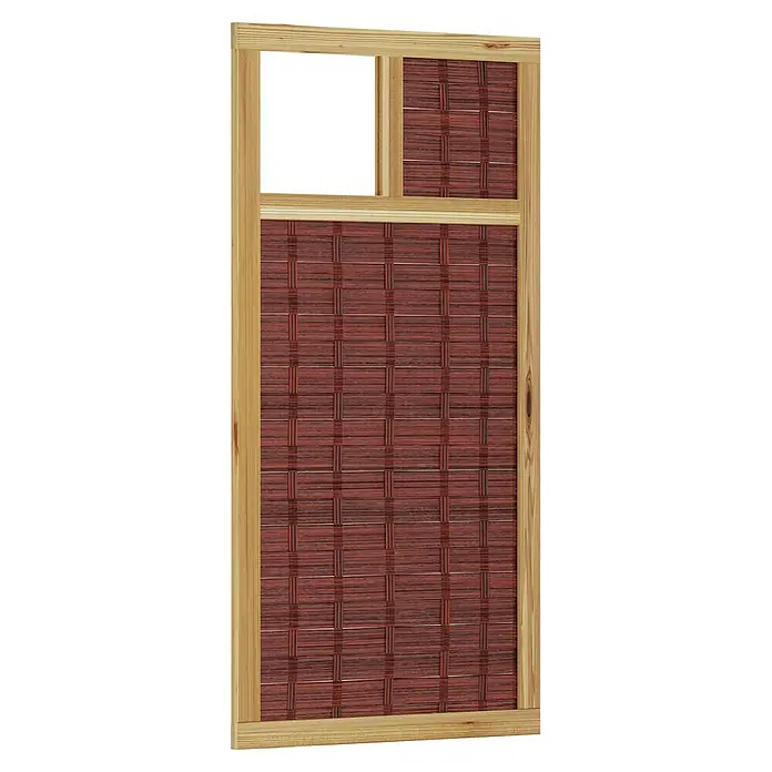 T & J Sichtschutzelement 3D Labo - 94 x 180 cm, 1 Fenster mit Rand, Naturbelassen, Braun - Detailansicht eines dekorativen Bambus-Paneels mit hellen Holzrahmen, das eine warme und natürliche Atmosphäre schafft.