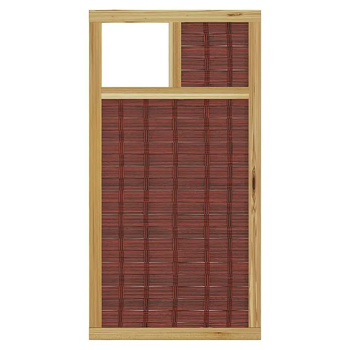 T & J Sichtschutzelement 3D Labo94 x 180 cm, 1 Fenster mit Rand, Braun - Holzrahmen mit rotem Flechtmuster und schwarzem Fenster. Schönes dekoratives Element.
