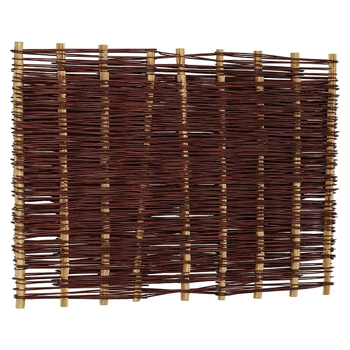 T & J Sichtschutzelement Aso - 180 x 90 cm, Braun - Nahaufnahme eines dekorativen Weidenzauns, ideal für den Garten oder als Sichtschutz, gefertigt aus natürlichen Materialien.