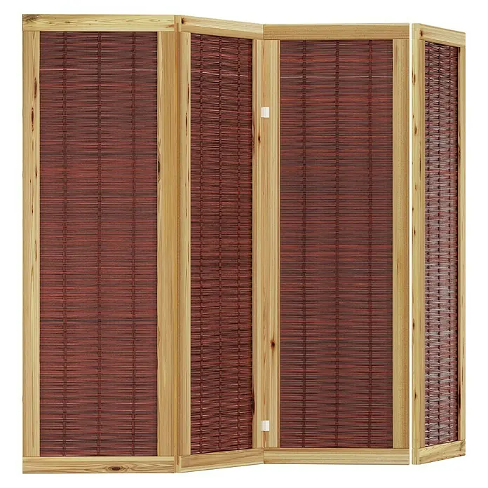 T & J Paravent Paulina - B x H: 240 x 180 cm, Natur - Paravent mit Holzrahmen und braunen geflochtenen Paneelen, ideal als Raumteiler oder Dekoration.