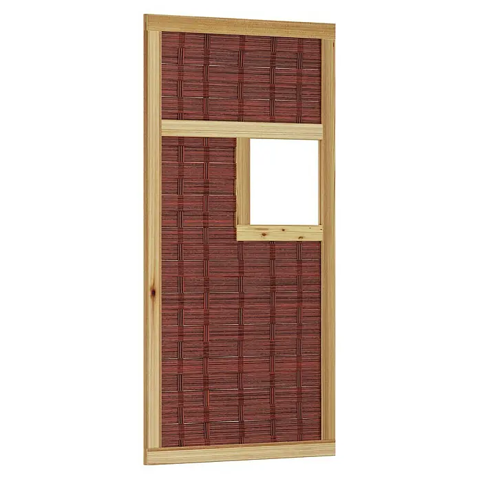 T & J Sichtschutzelement 3D Labo - 94 x 180 cm, 1 Fenster ohne Rand, Naturbelassen, Braun - Dekorativer Raumteiler mit Holzrahmen und geflochtener Füllung in Rot- und Brauntönen, ideal zur stilvollen Strukturierung von Räumen.
