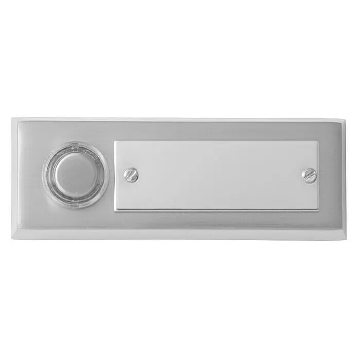 Heidemann Klingeltaster 70721 Mainau - Mit Namensschild, Silber, Drahtgebunden, 23 x 96 x 35 mm, Metall, 1-reihig - Rechteckige Türklingel aus gebürstetem Silber mit klarem Knopf und anpassbarem Namensschild.