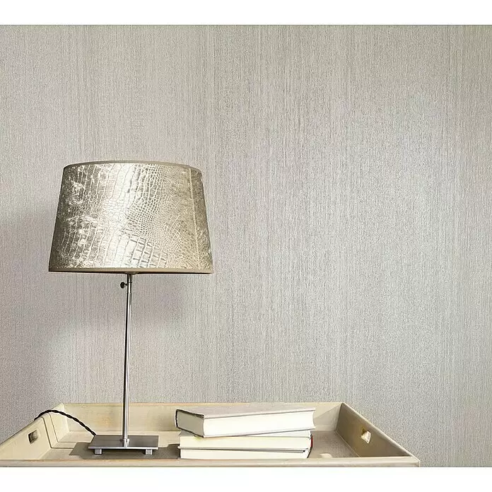 Marburg Vintage Deluxe Vliestapete - Grau-Pearl, Streifen, 10,05 x 0,53 m - Helle grau-beige Tapete mit einer subtilen vertikal gestreiften Textur.