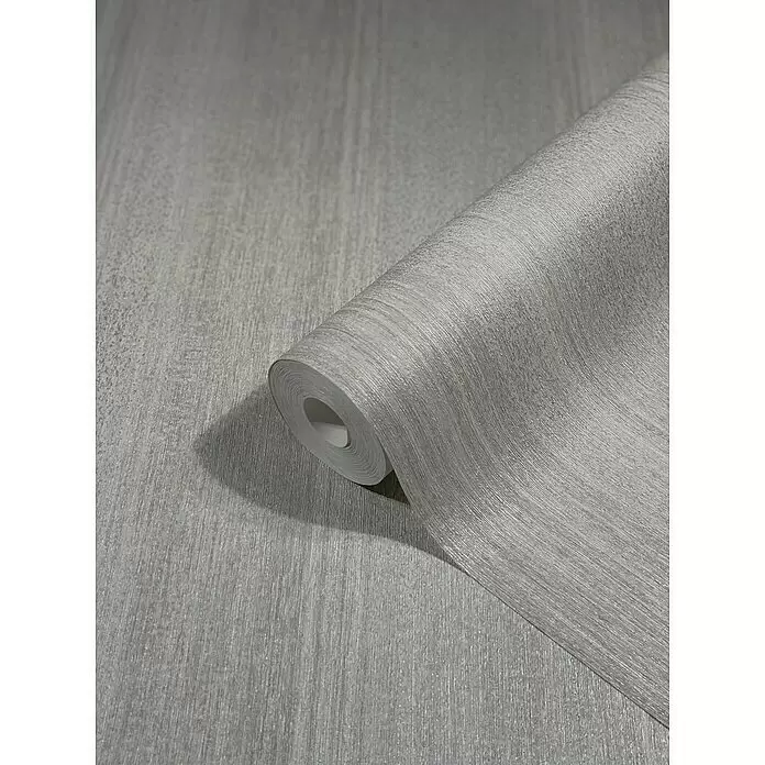 Marburg Vintage Deluxe Vliestapete - Grau-Pearl, Streifen, 10,05 x 0,53 m - Hellgraue Tapetenrolle mit subtilem vertikalem Strukturmuster.