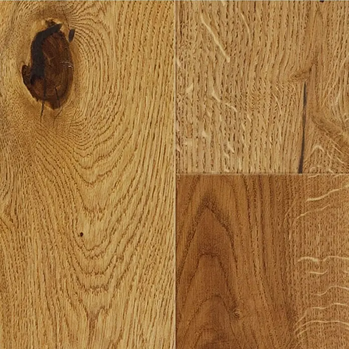 Parkett - Eiche Varius matt lackiert, Landhausdiele, 725 x 180 x 14 mm - Nahaufnahme von Holzboden mit Maserung und Astlöchern, die die natürliche Schönheit des Materials hervorheben.