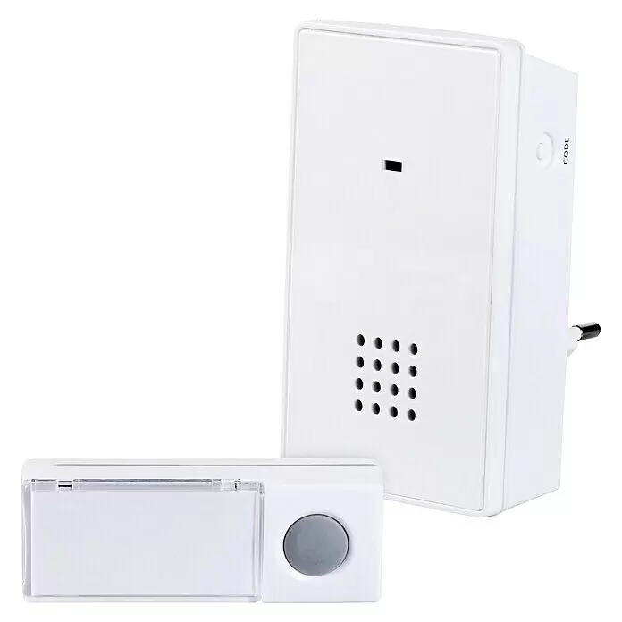 Heidemann Funk-Gong-Set 70832 HX Smart 230V - Reichweite ca.: 150 m, 85 dB, Batteriebetrieben, IP55 - Weißes kabelloses Türklingel-Set mit steckbarer Klingeleinheit und Druckknopf.