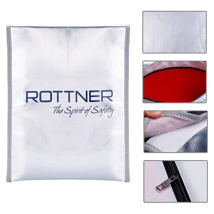 Rottner Aufbewahrungstasche - 25 x 34 cm, Kunststoff - Rottner Brandschutztasche für Dokumente, bietet Schutz vor Feuer und Hitze. Ideal zur sicheren Aufbewahrung wichtiger Papiere.