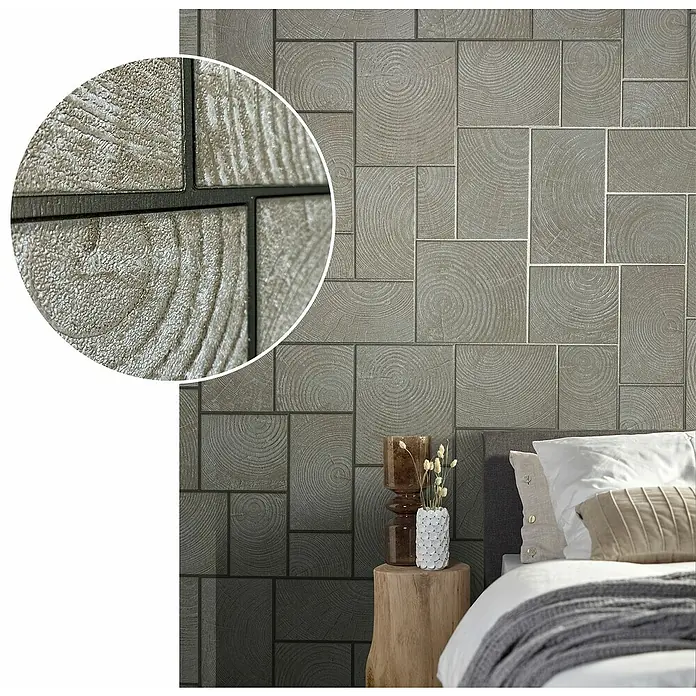 Marburg Natural Opulence Vliestapete - Beige, Holzoptik, 10,05 x 0,7 m - Stilvolle Wandgestaltung mit Holzoptik-Tapete. Die graue Tapete mit Baumstammscheiben-Muster verleiht dem Raum eine natürliche und moderne Note.