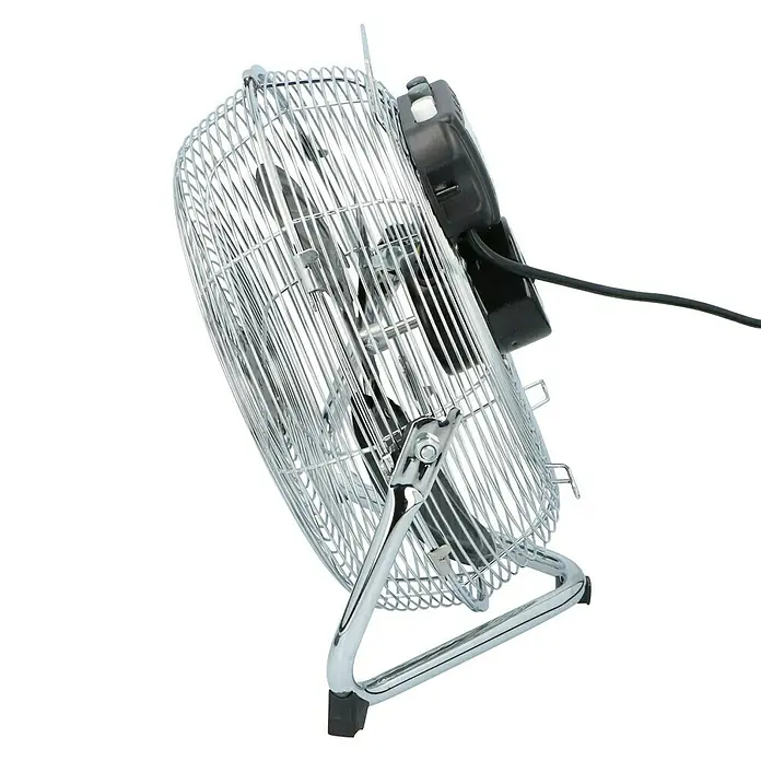 Lifetime Ventilador de suelo Air - Potencia nominal: 80 W, Plateado, 40 cm - Un ventilador de mesa cromado con una base robusta y una jaula de alambre que protege las aspas del ventilador.
