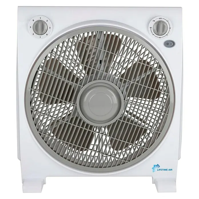 Lifetime Ventilador de suelo Box - 45 W, Blanco, 30 cm - Ventilador de caja blanco Lifetime Air, con control de velocidad y temporizador, para una brisa refrescante.