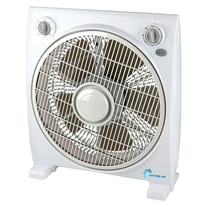Lifetime Ventilador de suelo Box - 45 W, Blanco, 30 cm - Ventilador de caja blanco cuadrado Lifetime Air con ajustes de velocidad y temporizador, ideal para refrescar.