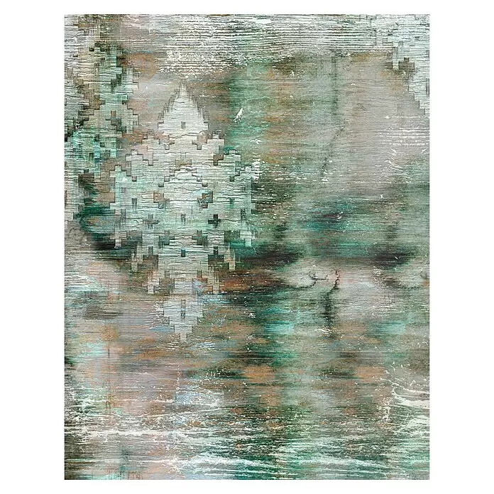 Marburg Smart Art Gallery Fototapete Shabby Chic - B x H: 2,12 x 2,7 m, Vlies, Version II - Grün-Grau - Abstrakte Used-Textur in Türkis, Braun und Weiß, mit mosaikartigem, pixeligem Muster.