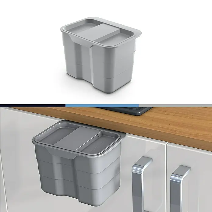 essensa Einbaumülleimer Biobin Aufbewahrungsbox - 4,2 l, Kunststoff, Hellgrau - Grauer, stapelbarer Aufbewahrungsbehälter mit Deckel. Ideal für Küche oder Büro, praktisch und platzsparend.