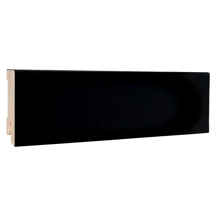 Sockelleiste - 240 cm x 16 mm x 58 mm, Fichte, Schwarz, Lackiert - Schwarzer Holzrahmen mit glänzender Oberfläche. Der perfekte Rahmen für Ihr Lieblingskunstwerk oder Foto, stilvoll und modern.