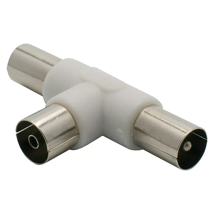 Metronic Distribuidor 2 MACH/1 HEM - Tipo de conexión: Macho - Hembra, Frecuencia: 40 - 860 MHz - Conector coaxial en T con tres tomas F para cables de antena, ideal para conectar dispositivos de TV.