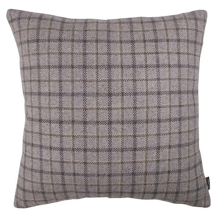 Kissen Evry - Grau, 43 x 43 cm - Graues kariertes Dekokissen mit elegantem Design, ideal für Wohnzimmer oder Schlafzimmer. Ein stilvolles und bequemes Accessoire für Ihr Zuhause.