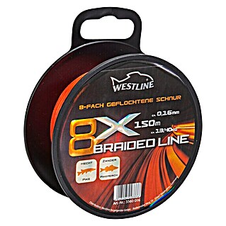 Westline Angelschnur 8 X Braided Line (Ø x L: 0,16 mm x 150 m, Tragkraft: 13,4 kg, Orange)