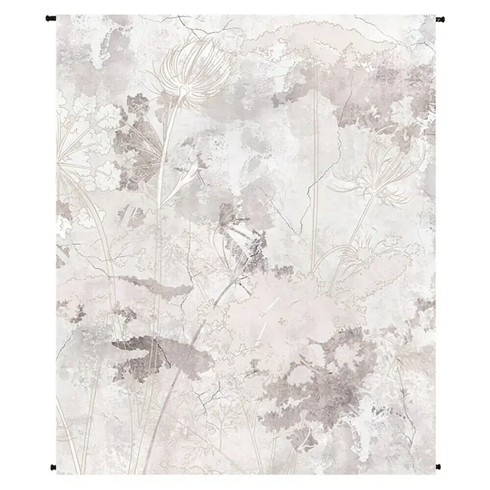 Wandbild - Mystic, B x H: 120 x 140 cm, Polyester - Abstrakte florale Tapete in sanften Grautönen, ideal für eine ruhige Raumatmosphäre, mit subtilen Details und Texturen.