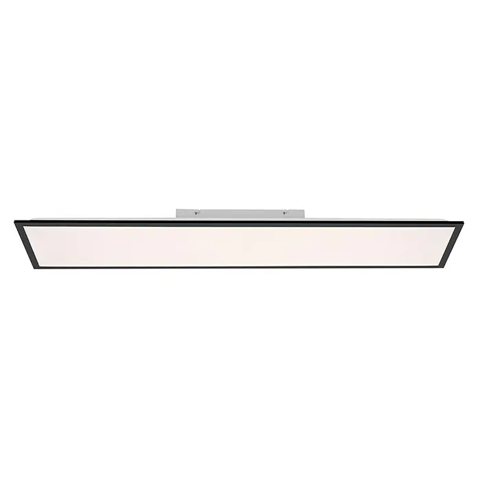 Just Light LED-Panel - 37 W, L x B x H: 119,5 x 29,5 x 7 cm, Schwarz, Sonstige - Nahaufnahme einer flachen, rechteckigen LED-Deckenleuchte mit einem schlanken, schwarzen Rahmen und einem hellen, diffusen Lichtpaneel.