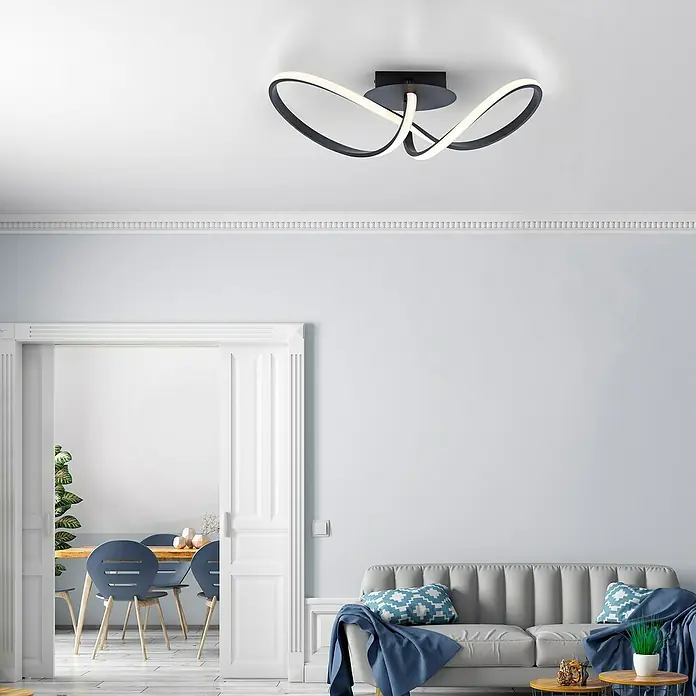 Just Light LED-Deckenleuchte - 18 W, L x B x H: 61 x 24,5 x 27 cm, Schwarz, Sonstige - Moderne Deckenleuchte mit geschwungenem Design und integrierten LEDs, die eine helle und stilvolle Beleuchtung bietet. Ideal für Wohnräume.