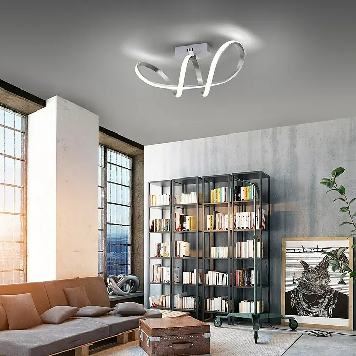 Just Light LED-Deckenleuchte18 W, L x B x H: 61 x 24,5 x 27 cm, Grau, Sonstige - Moderne Deckenleuchte mit geschwungenem Design. Die Lampe sorgt für eine angenehme Beleuchtung und ist ein stilvoller Hingucker für jeden Raum.