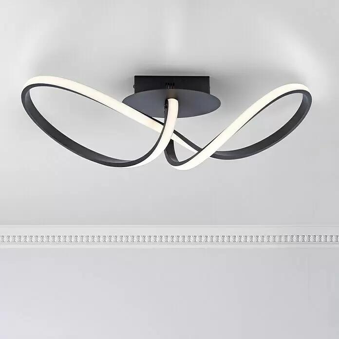 Just Light LED-Deckenleuchte - 18 W, L x B x H: 61 x 24,5 x 27 cm, Schwarz, Sonstige - Schwarze Deckenleuchte mit zwei ineinander verschlungenen, beleuchteten Wellenarmen.