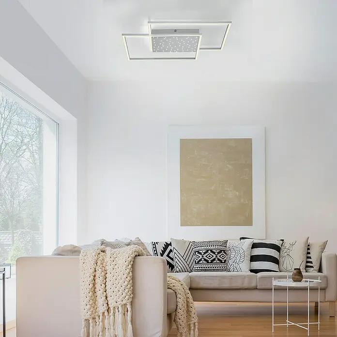 Paul Neuhaus LED-Deckenleuchte YUKI - 57 W, L x B x H: 67 x 67 x 5 cm, Stahl, Mehrfarbig - Moderne Deckenleuchte mit quadratischem Design und Sternenmuster. Perfekt für stilvolle Wohnräume und eine angenehme Beleuchtung.