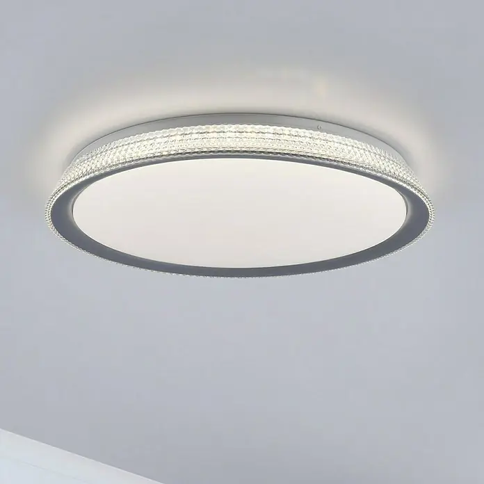 Just Light LED-Deckenleuchte rund40 W, Ø x H: 51 x 8 cm, Silber, Tageslichtweiß - Elegante LED-Deckenleuchte mit kristallverziertem Rand, die ein modernes und helles Ambiente in jedem Raum schafft. Perfekt für stilvolle Beleuchtung.
