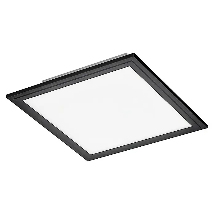 Tween Light LED-Panel CCT-RC-DIM - 15,5 W, L x B x H: 29,5 x 29,5 x 5 cm - Eine moderne, quadratische LED-Deckenleuchte mit einem schlanken, schwarzen Rahmen und einem hellen, diffusen Licht, ideal für Wohn- und Geschäftsräume.