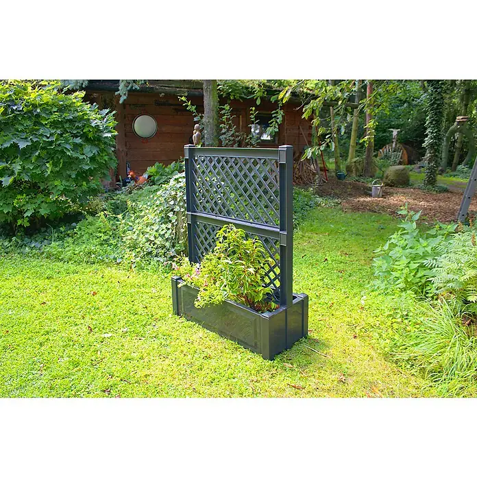 KHW Pflanzkasten mit Zentralspalier - Außenmaß (L x B x H): 100 x 43 x 140 cm, Kunststoff, Anthrazit - Der Pflanzkasten mit Rankgitter bietet Pflanzen Halt und Struktur. Das robuste Design ist ideal für Garten, Terrasse oder Balkon.