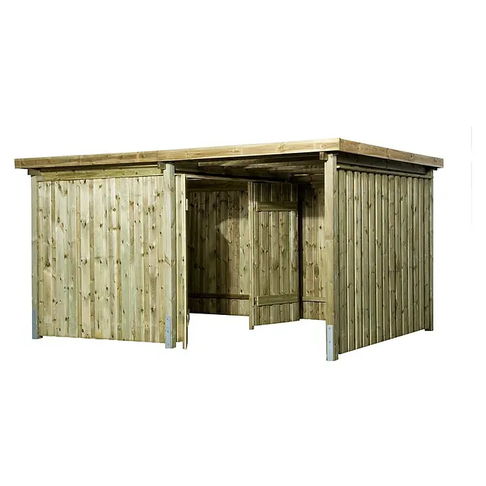Weka Gartenhaus 607 Variante 2 - Außenmaß inkl. Dachüberstand (B x T): 408 x 318 cm, Holz - Ein geräumiger Holzunterstand für den Außenbereich, ideal zur Lagerung von Holz oder Gartenutensilien, gefertigt aus robustem, wetterfestem Holz.