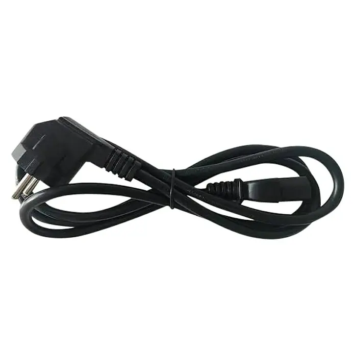 EcoFlow Netzkabel AC-Ladekabel - 1,5 m, Schwarz, Passend für: EcoFlow RIVER oder EcoFlow DELTA - Ein schwarzes Stromkabel, das zusammengerollt und mit einem Stecker an einem Ende und einem weiblichen Stecker am anderen Ende versehen ist.
