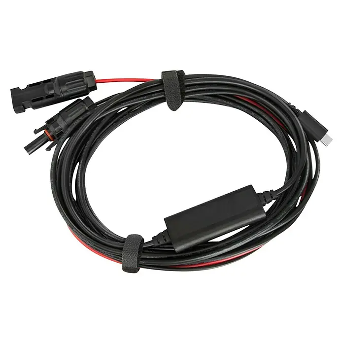 EcoFlow Cable solar Solar XT60 - 3,5 m - Cable conector negro para panel solar con conectores MC4, conector USB-C y núcleo de ferrita, atado con velcro para mantener el orden.