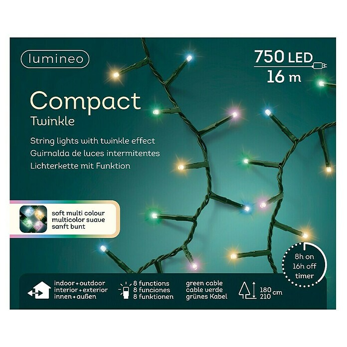 Guirnalda luminosa LED Compact (Para exterior, Color de luz: Multicolor, Número de bombillas: 750 ud., 16 m) | BAUHAUS