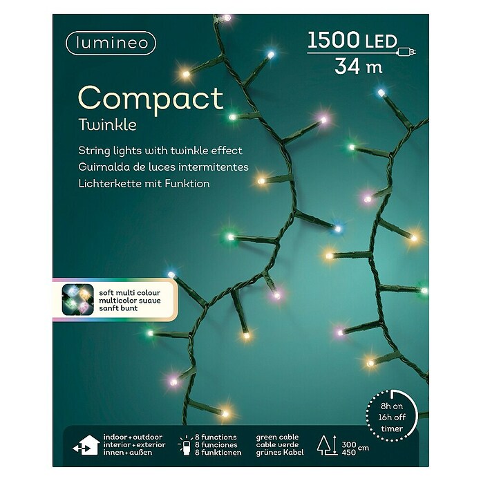 Guirnalda luminosa LED Compact (Para exterior, Color de luz: Multicolor, Número de bombillas: 1.500 ud., 34 m) | BAUHAUS