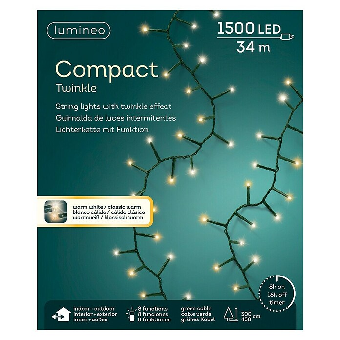 Guirnalda luminosa LED Compact (Para exterior, Color de luz: Blanco cálido, Número de bombillas: 1.500 ud., 34 m) | BAUHAUS