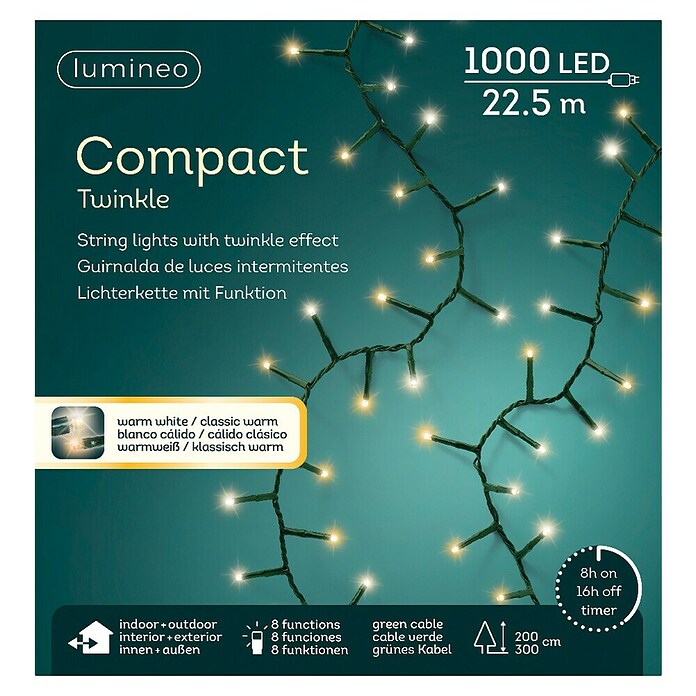 Guirnalda luminosa LED Compact (Para exterior, Color de luz: Blanco cálido, Número de bombillas: 1.000 ud., 22,5 m) | BAUHAUS