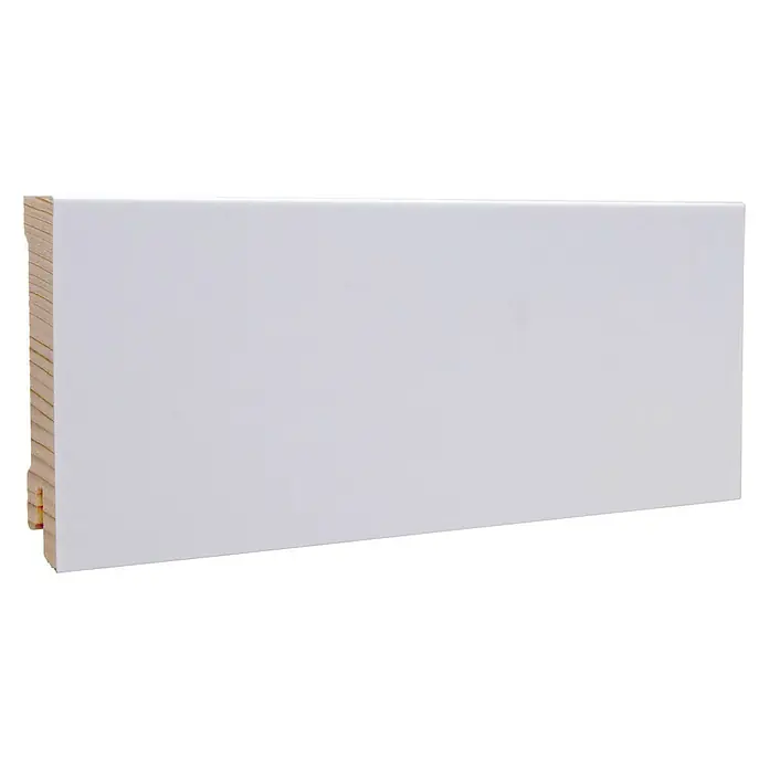 Sockelleiste - 240 cm x 16 mm x 80 mm, Fichte, Lackiert - Weiße Sockelleiste aus Holz, ideal für die stilvolle Gestaltung von Innenräumen. Perfekt für einen sauberen Abschluss an der Wand.