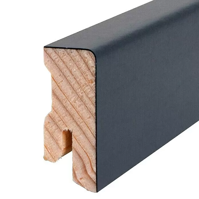 Sockelleiste - 240 cm x 16 mm x 40 mm, Fichte, Lackiert, Anthrazit - Detailaufnahme