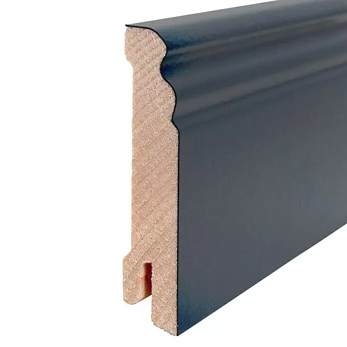 Sockelleiste - 240 cm x 16 mm x 80 mm, Fichte, Anthrazit, Lackiert - Detailaufnahme