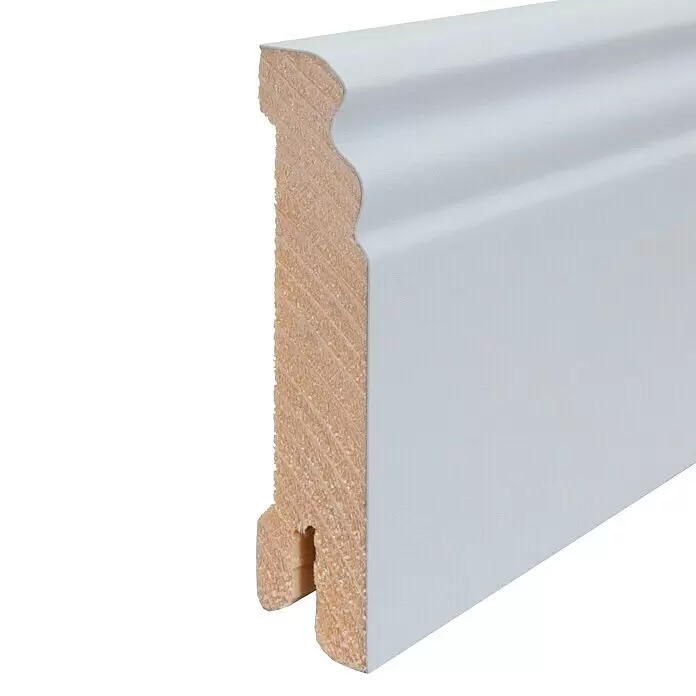 Sockelleiste - 240 cm x 16 mm x 80 mm, Fichte, Grau, Lackiert - Detailaufnahme