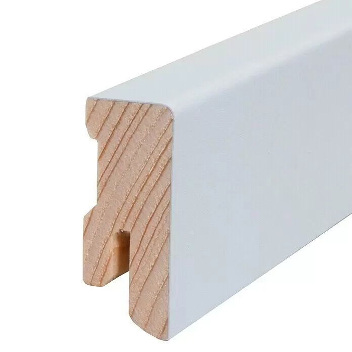 Sockelleiste - 240 cm x 16 mm x 40 mm, Fichte, Lackiert, Grau - Detailaufnahme